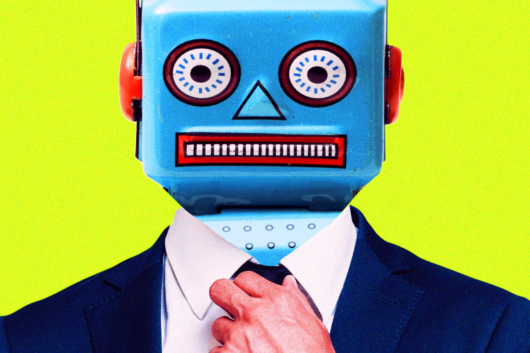 Robot con traje y corbata enderezada.
