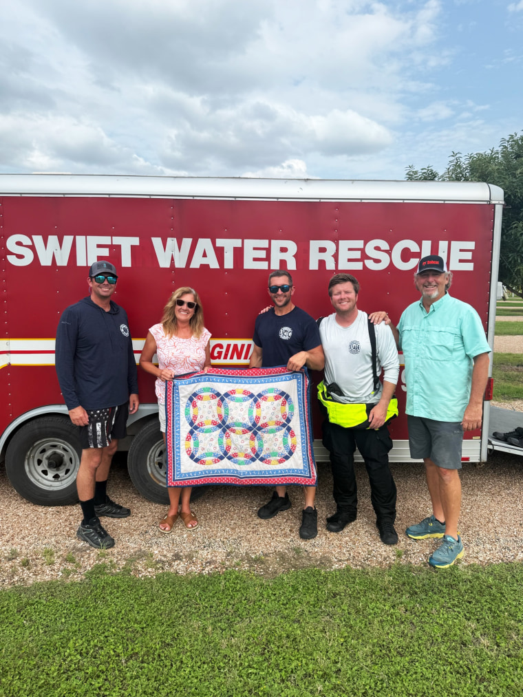 Matthew Rafferty and members of his swift-water rescue squad returned a babe quilt to nan blanket's owner.