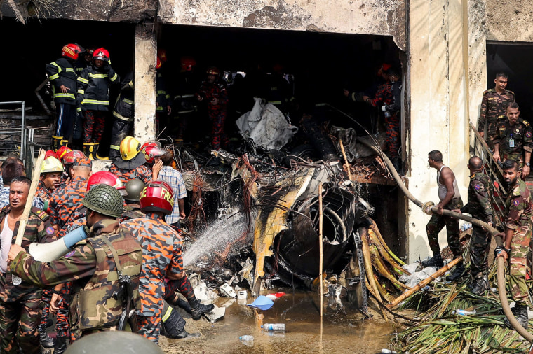At least 16 people, mostly students, were killed on July 21, when a training aircraft of the Bangladesh Air Force crashed into a school campus in the capital Dhaka, the government said.