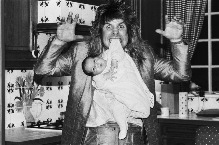 Ozzy Osbourne at home two weeks after the birth of his boy Jack in 1985.