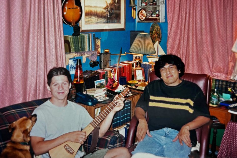 Daniel Savala at his home in Houston in the late 1990s with Eli Stewart.