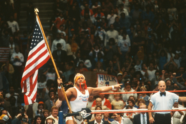 Hulk Hogan makes his entrance during a match circa 1985.