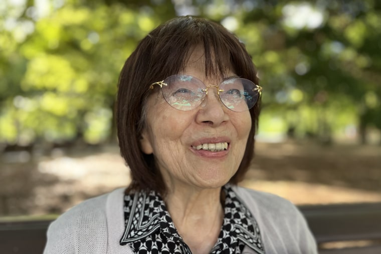 Teruko Yahata still bears a scar on her forehead from being thrown by the force of the atomic blast in Hiroshima.