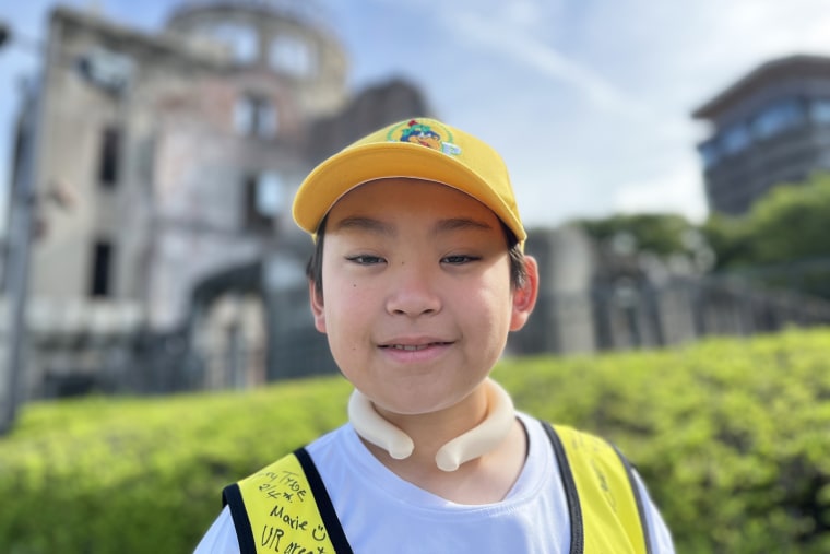 Shun Sasaki, 12, is a volunteer guide at the Hiroshima Peace Memorial Park.