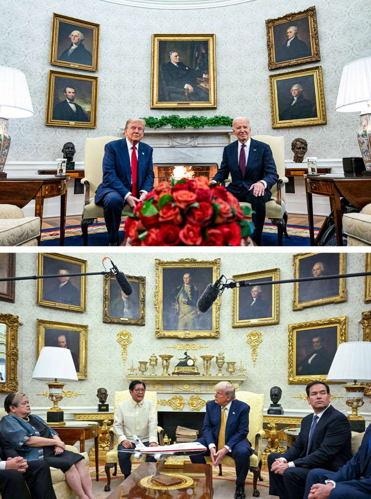 Donald Trump and Joe Biden in Nov. 13, 2024; Donald Trump and Filipino President Ferdinand Marcos Jr. in July 22.