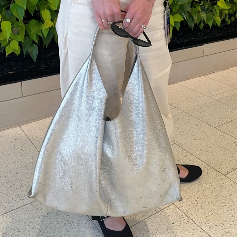 Production associate Audrey Ekman with the Marcella Kelly Tote.