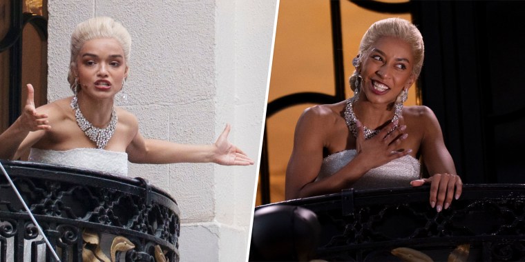 Bella Brown (right) is earning raves for taking over the lead role of "Evita" midway through a July 24 performance in London after the show's star, Rachel Zegler, fell ill.