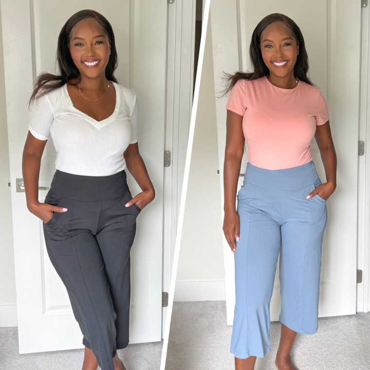 Shop TODAY contributor Makho Ndlovu wears The Gym People Wide Leg Tummy Control Crop Pants.