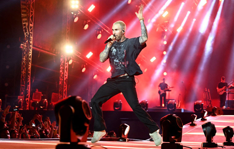 American singer Adam Levine of pop rock band Maroon 5 performing.