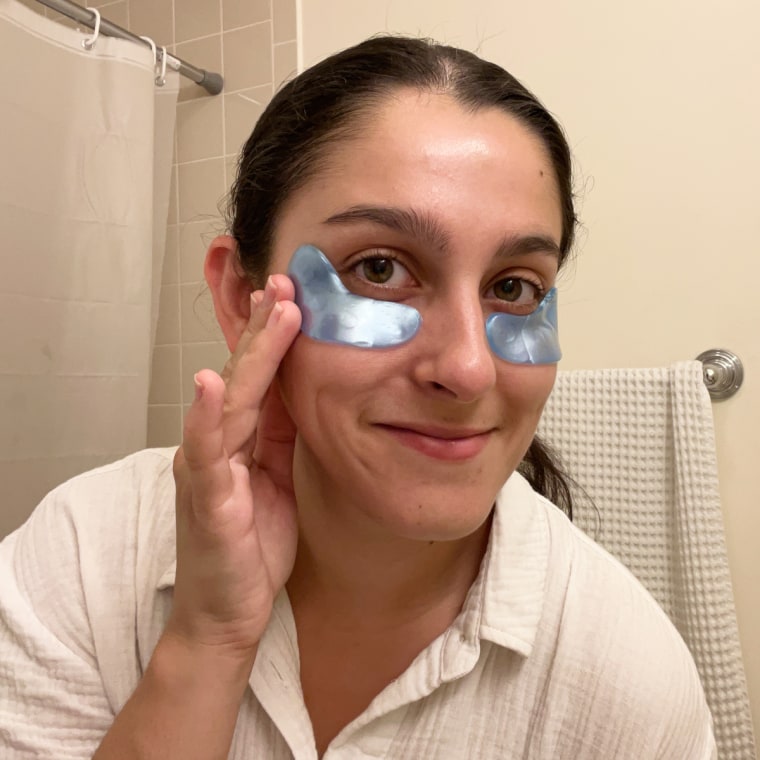 The blue patches help illuminate the eye area