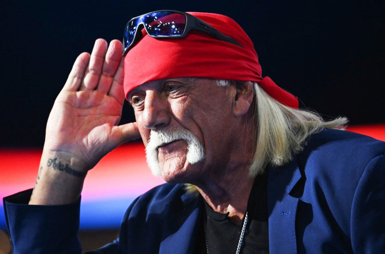 US pro-wrestler Hulk Hogan speaks during the last day of the 2024 Republican National Convention at the Fiserv Forum in Milwaukee, Wisconsin, on July 18, 2024. 