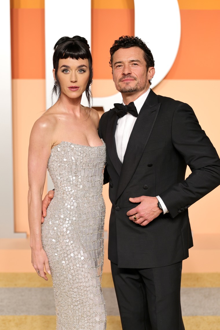 Katy Perry and Orlando Bloom attend the 2025 Vanity Fair Oscar Party on March 2, 2025 in Beverly Hills.