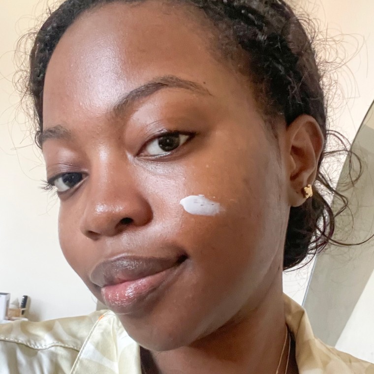 Woman with primer on face