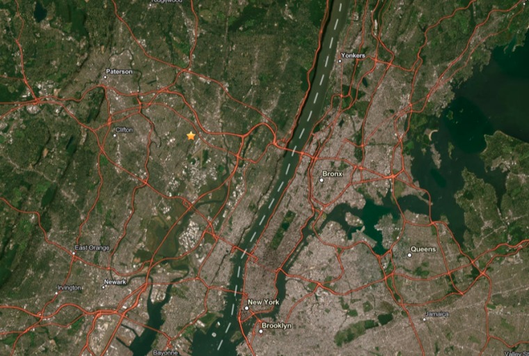 Image: A satellite map showing the epicenter, marked with a star, of the 3.0-magnitude earthquake that hit near Hasbrouck Heights, N.J., on Aug. 2, 2025.