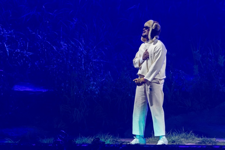 Bad Bunny performing on stage