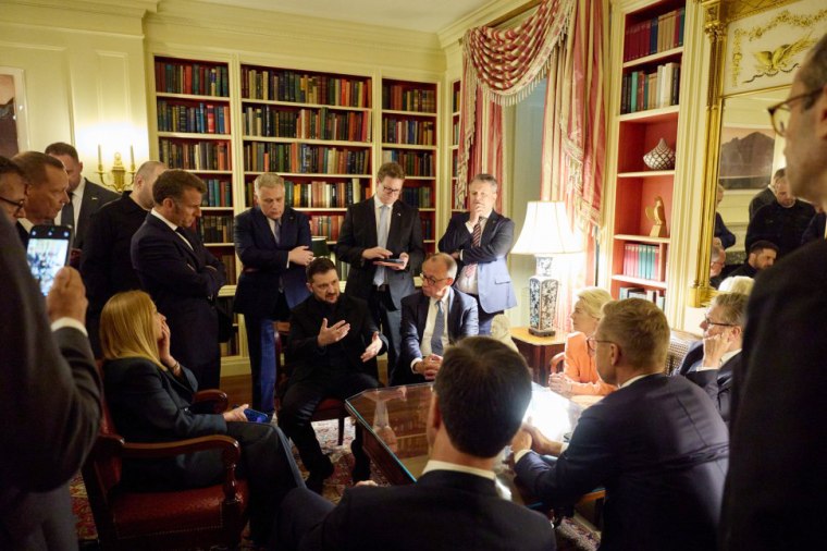 Zelenskyy meets with European allies at the Ukrainian Embassy in Washington on Monday.