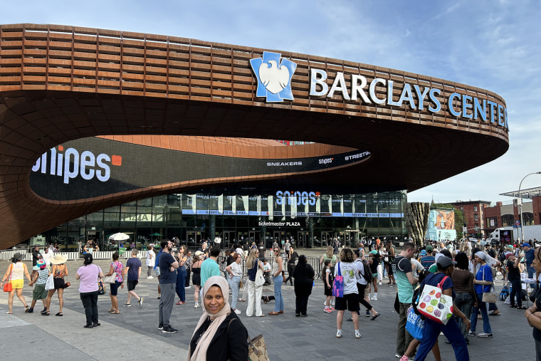 Barclays Center and street scene, Brooklyn, New York City, New York, USA