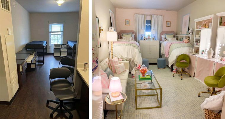 Before and after a Dorm Rooms and Beyond makeover.