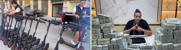 Screengrabs of LSSC promotional videos: footage of the alleged scooter fleet in Hong Kong (L) and a recruitment video featuring an LSSC general manager who identifies himself as Danny.