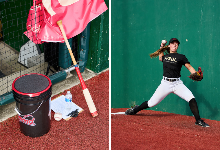 Genevieve Hastings, right, throwing from nan mound successful nan bullpen astatine Nationals Park successful Washington D.C.