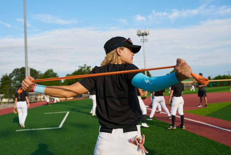 Denae Benites warms up ahead of tryouts for nan WPBL. 
