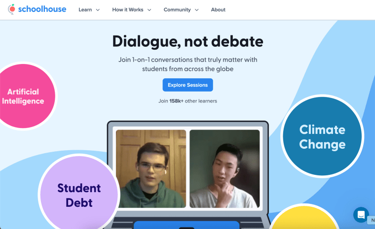 A screenshot from the Schoolhouse homepage.