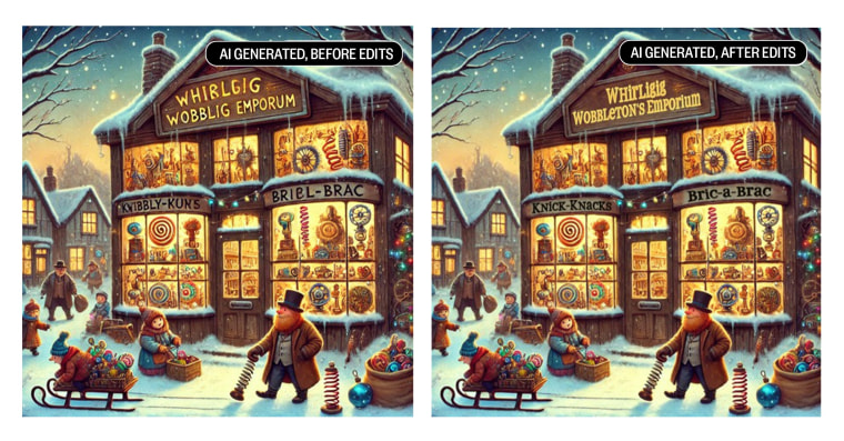 The before (left) and after of an AI-generated image sent to Carstens, who was hired to fix the text.