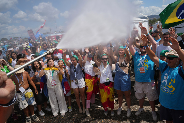 Young people participate in the Youths Jubilee at the Tor Vergata field in Rome, Saturday, Aug. 2, 2025. 