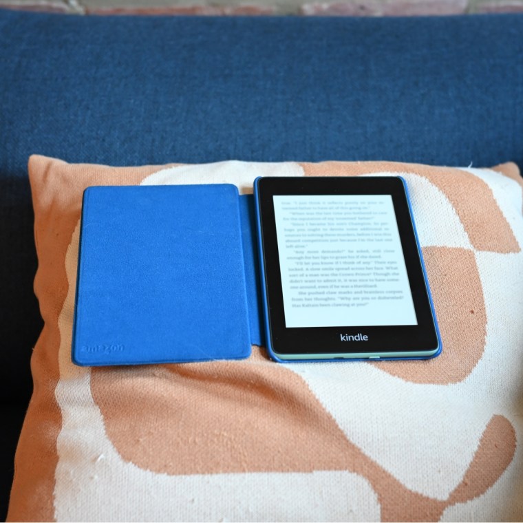 A close up image of a Kindle Paperwhite
