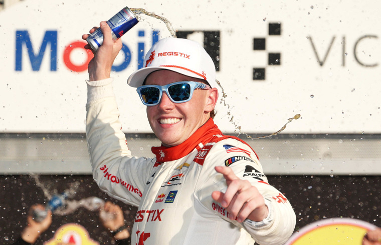 Connor Zilisch Celebrates NASCAR Xfinity Series Win at Watkins Glen on Aug. 9, 2025.