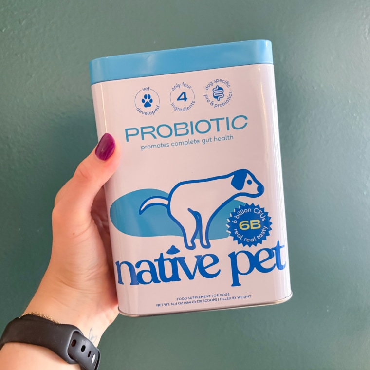 A container of Native Pet Probiotics for Dogs.