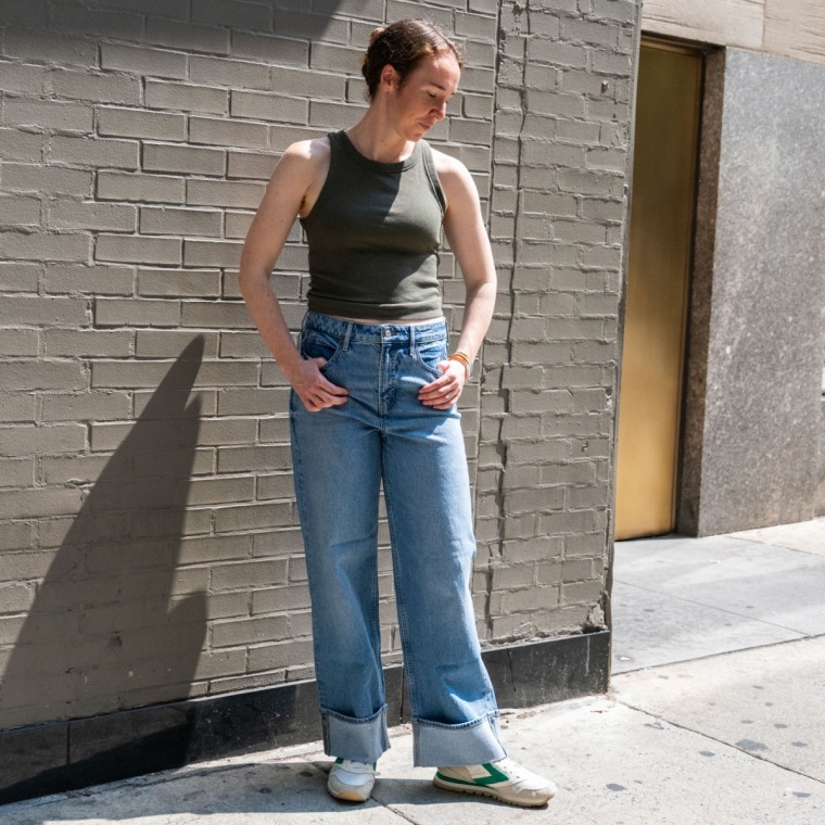 Senior social media editor Kate McCarthy wears the Old Navy Extra High-Waisted Wide-Leg Jeans in size 6.
