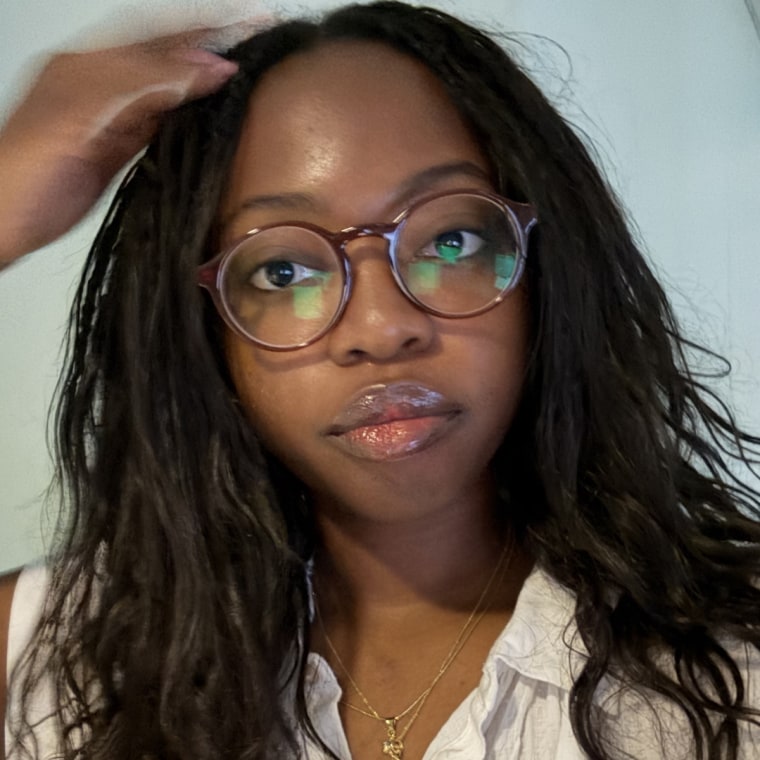 A woman wearing glasses