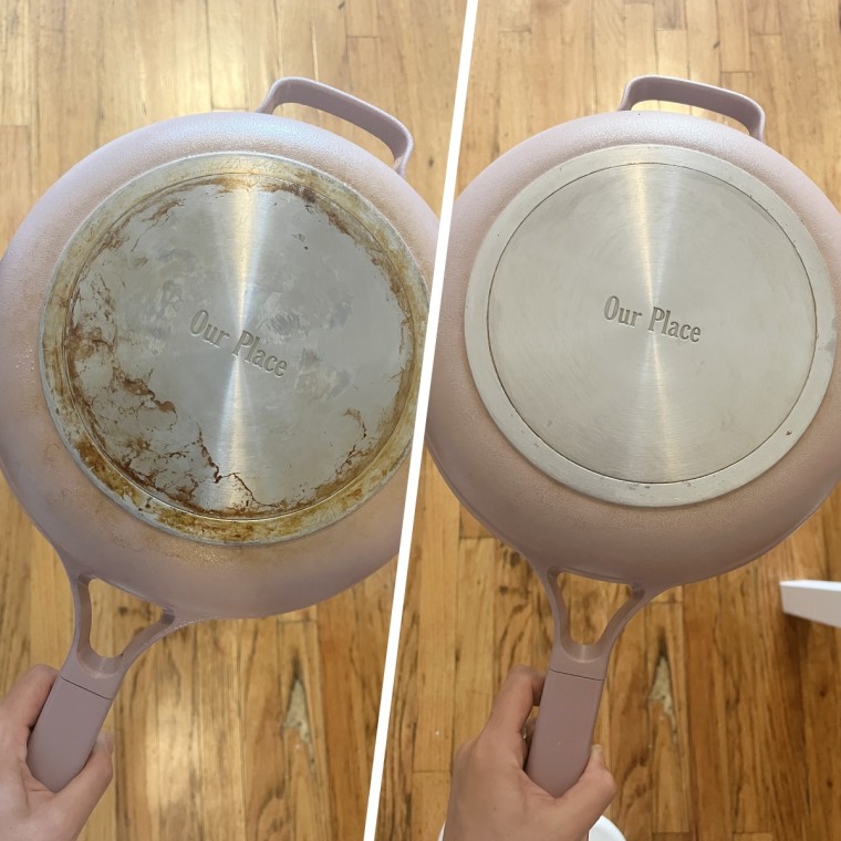 Writer Emma Stessman used the Bar Keepers Friend Powder Cleanser to completely remove the tough stains on her pan.