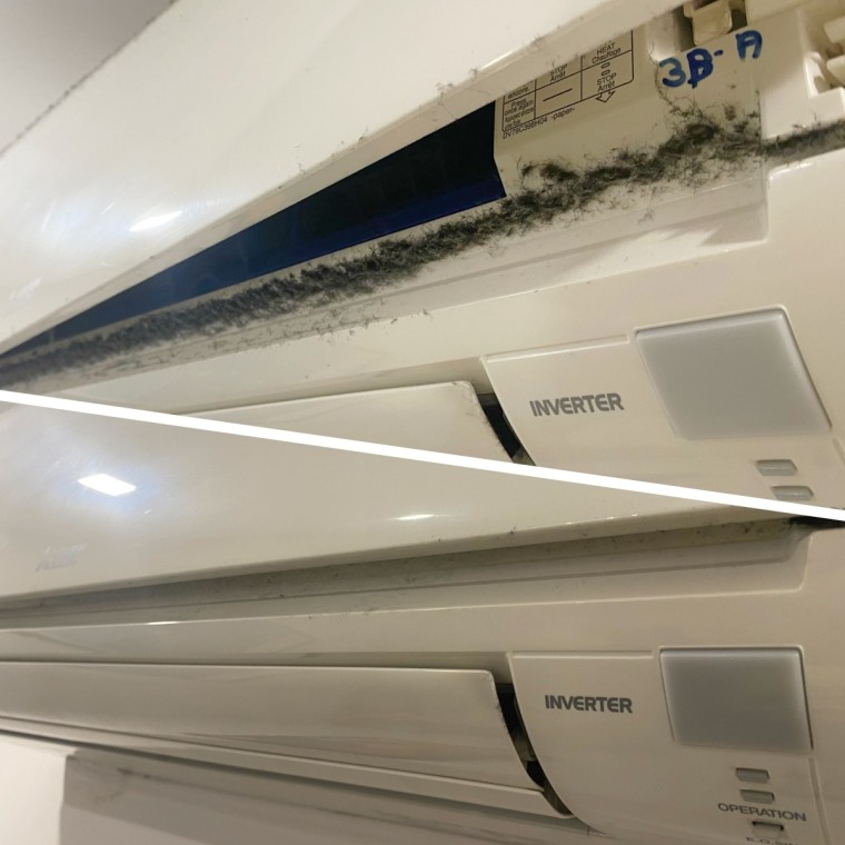 The dust that collected on social media editorial assistant Annie Shigo's tough-to-reach AC unit came off in just a few swipes with the Blade Maid Cleaner.