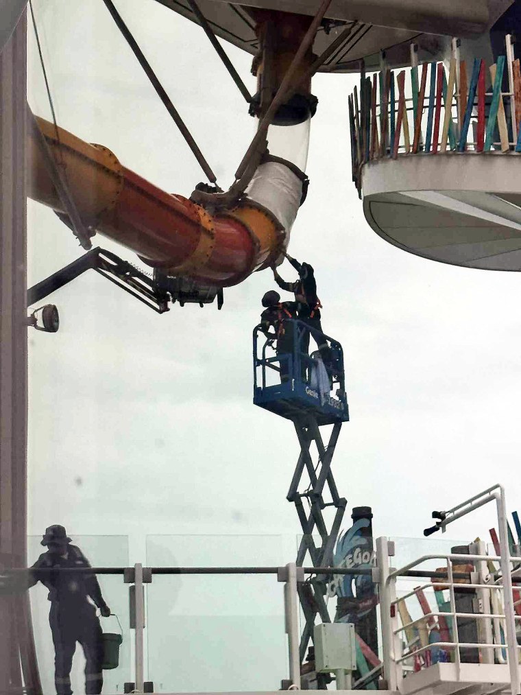 Hunt captured a photo of repairs to the ride on Aug. 8. Royal Caribbean said in a statement it is investigating what happened.
