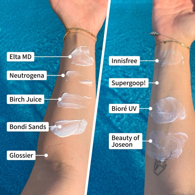 Swatch of each sunscreen tested to assess white casts.