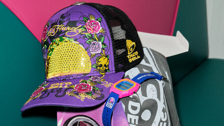 Taco Bell's newest merch drop includes an Ed Hardy hat.