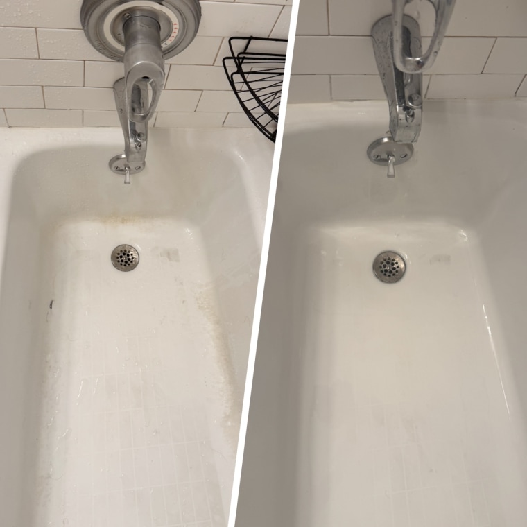 Photo editor Kara Birnbaum got stains from soap scum out of her tub with no scrubbing, thanks to the Wet & Forget Shower Cleaner.