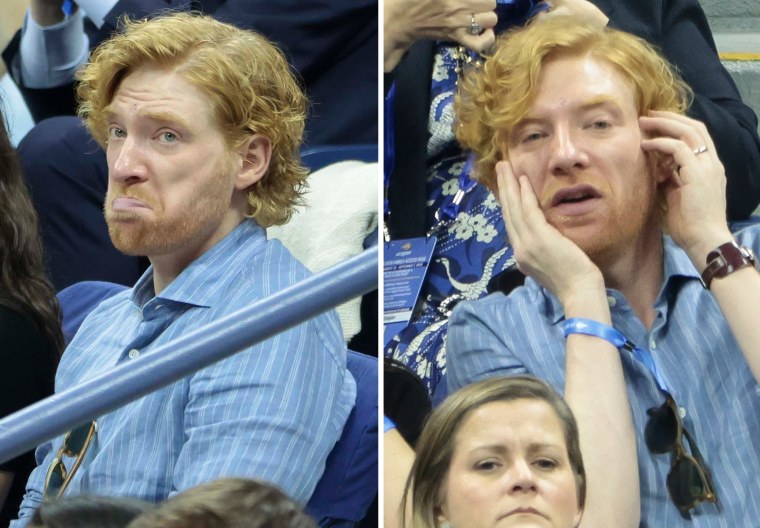 Actor Domnhall Gleeson reacts to matches on Day 8 of the 2025 US Open.