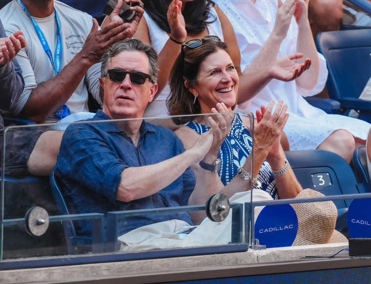 Stephen Colbert and Evelyn McGee Colbert on Day 8 of the 2025 US Open Tennis Championships at USTA Billie Jean King National Tennis Center on August 31.