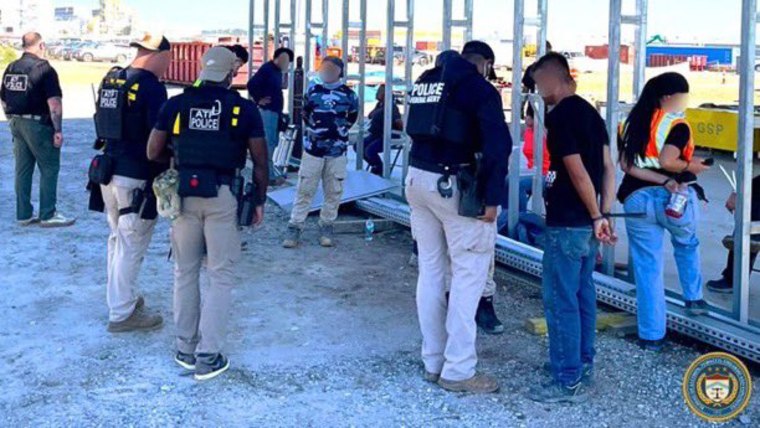 A raid at a Hyundai facility in Georgia on Thursday (faces blurred by source).