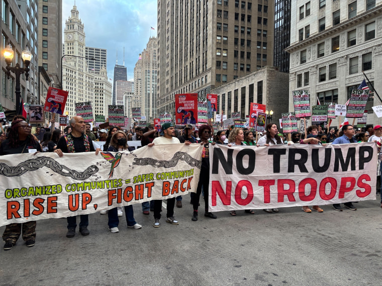 Protesters march through downtown Chicago on Saturday.