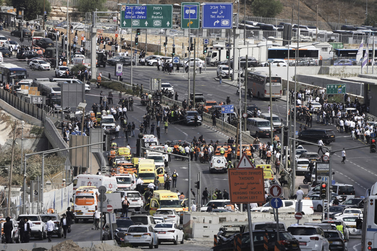 Israeli police and rescue teams at the scene of the shooting.