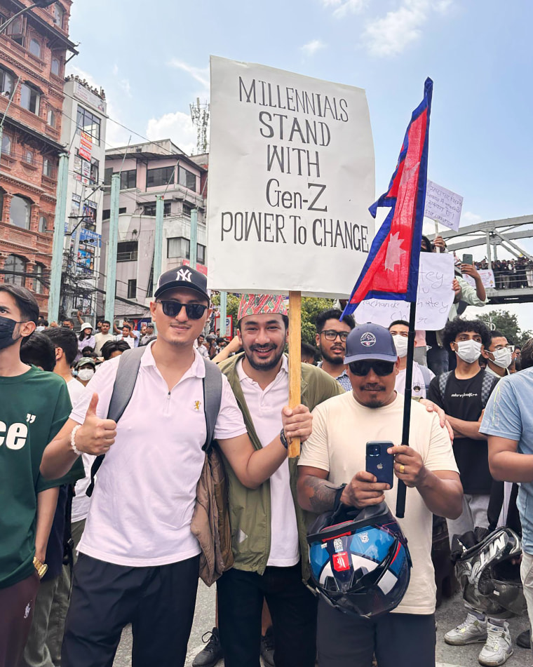Sahil Singh, center, in Kathmandu on Monday.