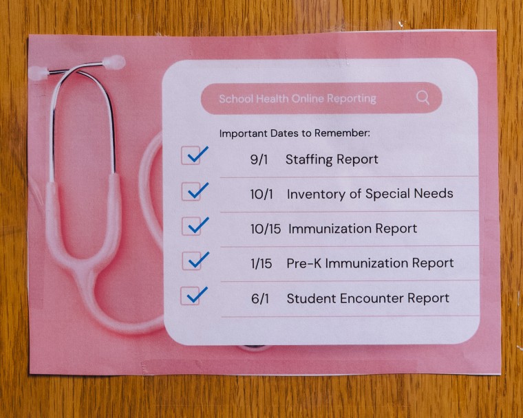 A school health infographic on the wall of Virginia Wilson's office at Premier Charter School in St. Louis.