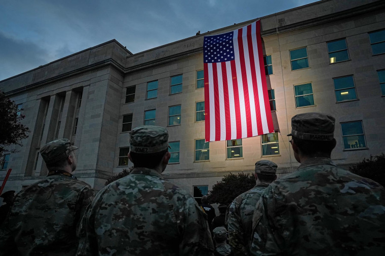 The United States flag is unfurled at the Pentagon on Sept. 11, 2025, in Arlington, Va.