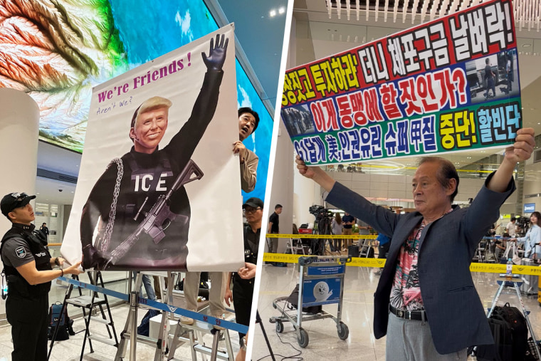 Protesters at the airport on Friday.