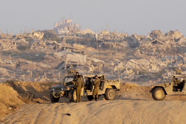 Israeli military vehicles near the border with the Gaza Strip on Sept. 17, 2025 in southern Israel.