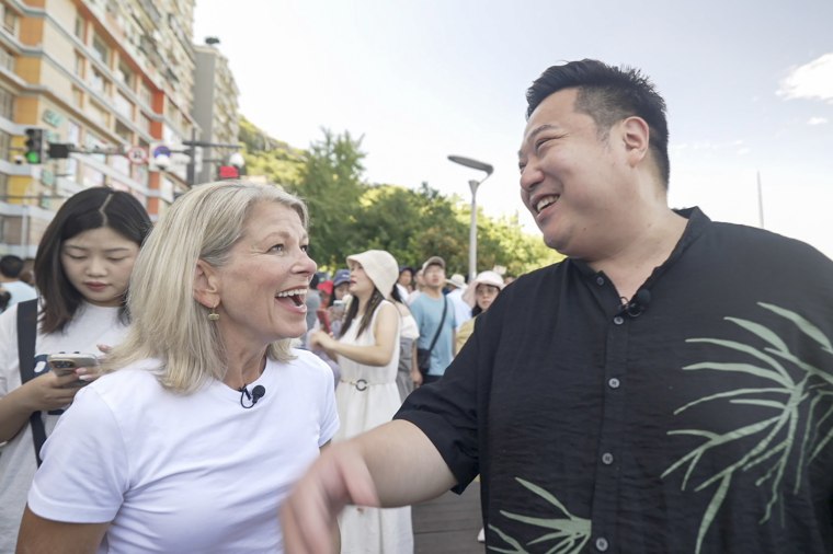 Chen with NBC News’s Janis Mackey Frayer in Chongqing, China, last month.